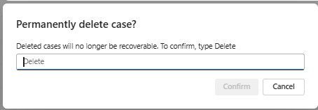 Schermopname van het bevestigingsdialoogvenster voor het verwijderen van een case.