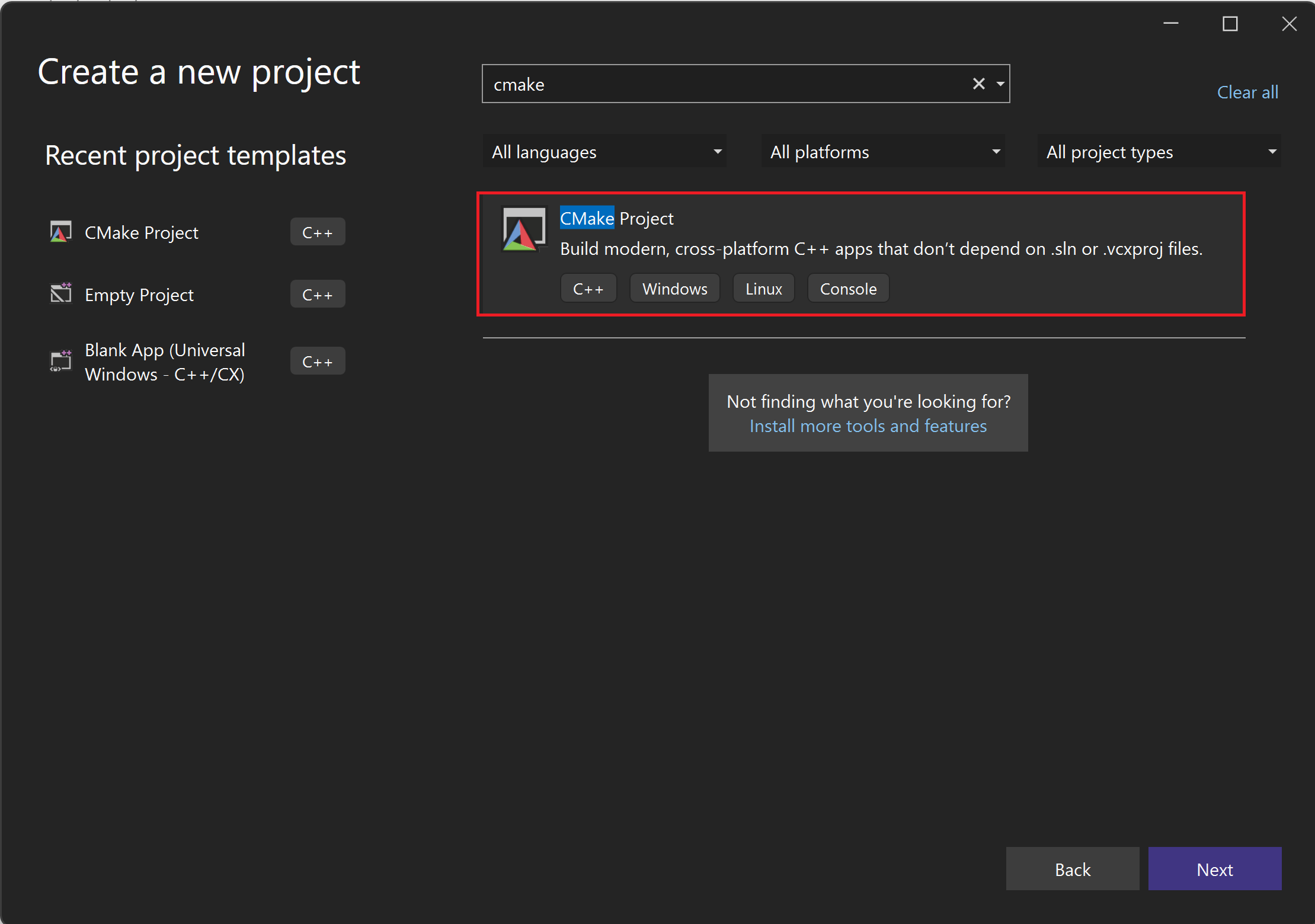 een nieuw CMake-project maken