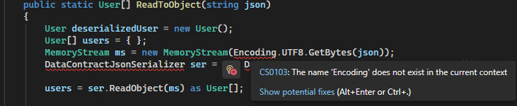 Schermafbeelding waarop te zien is hoe u het lampje gebruikt om code in Visual Studio te herstellen.