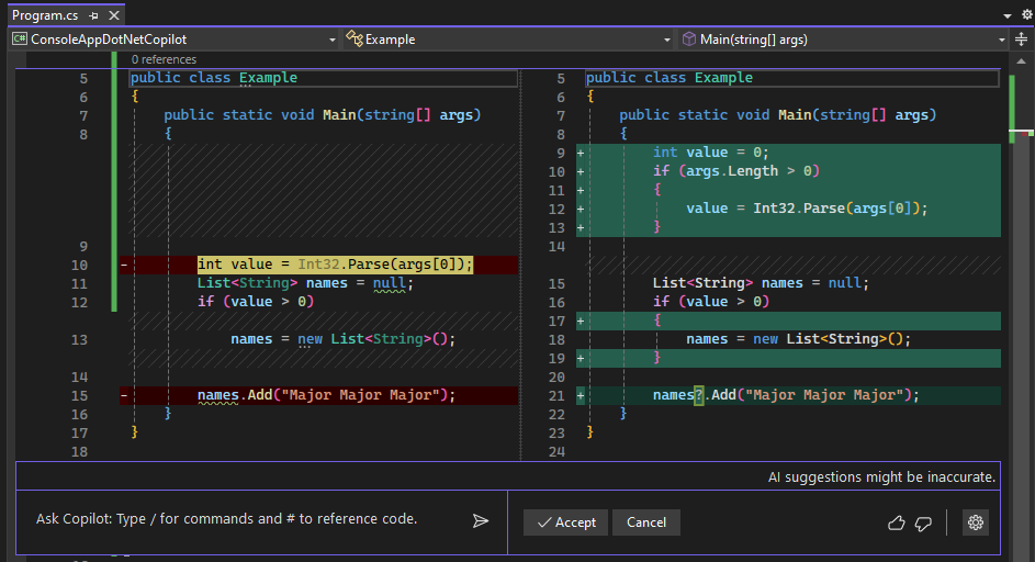 Schermopname van de voorgestelde oplossing van Copilot.
