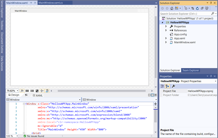 WPF project and solution in the IDE