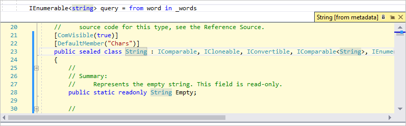 Schermafbeelding van een Peek-definitievenster in Visual Studio.