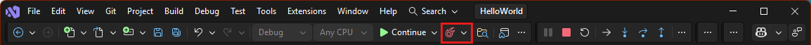 Schermopname van Hot Reload in Visual Studio.