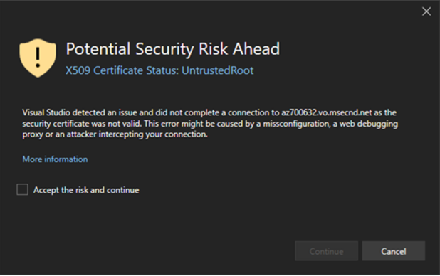 Schermopname van het dialoogvenster beveiliging van de certificaatstatus.