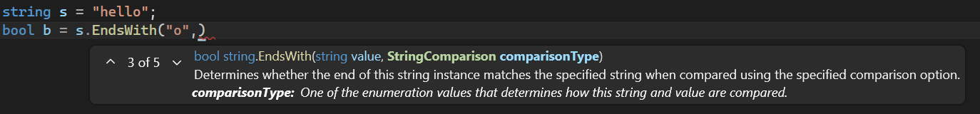 schermopname van de functie IntelliSense-parametergegevens.