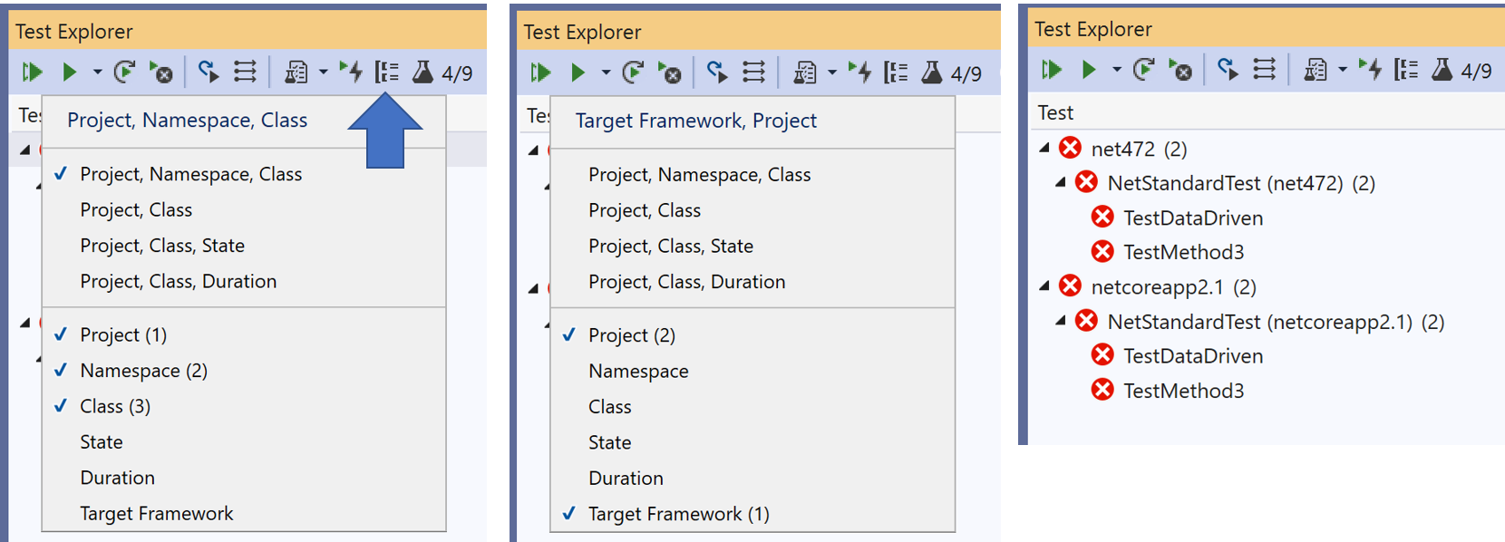 Customize test hierarchy with Group by