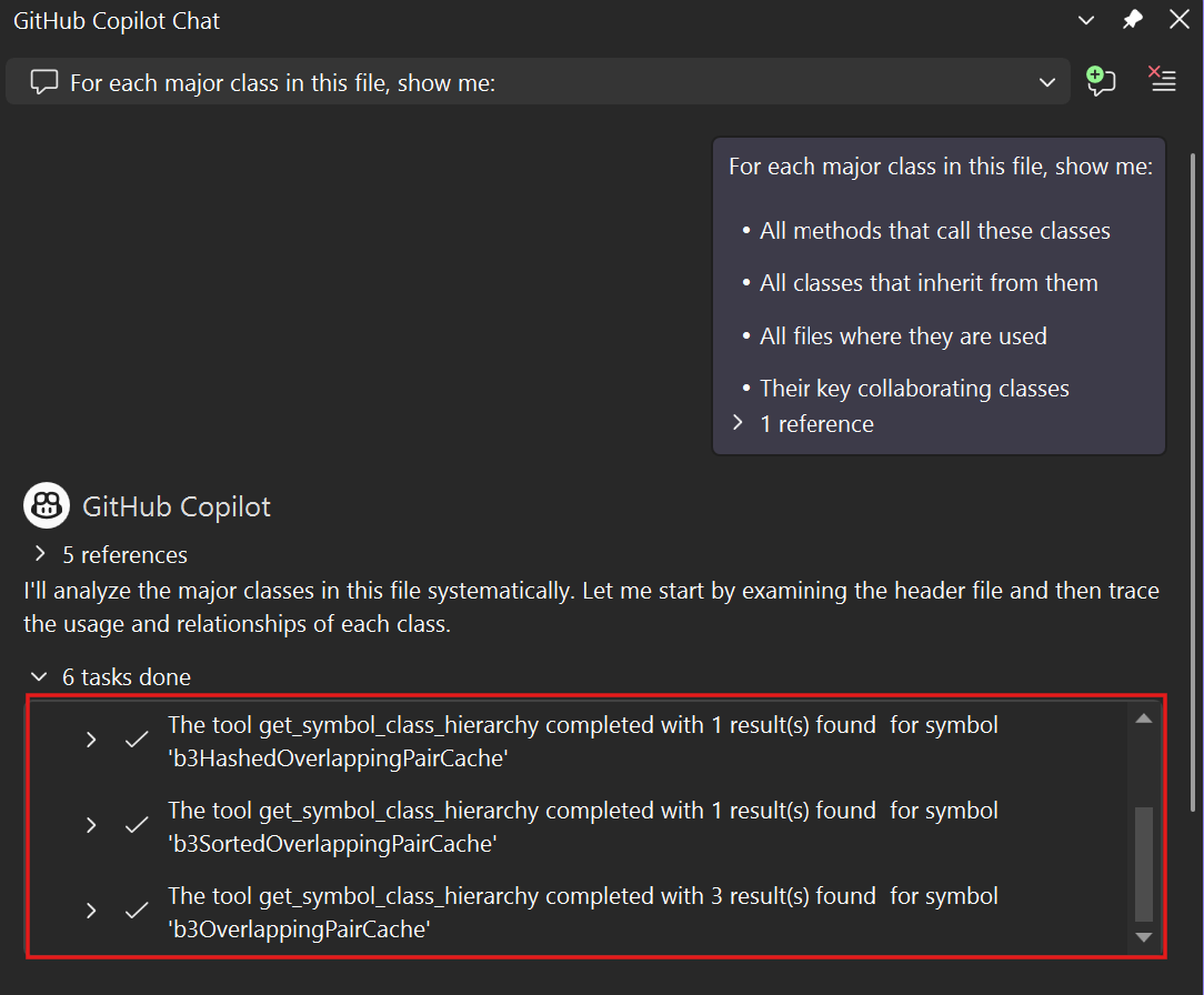 Copilot met C++-hulpprogramma's om code te analyseren en te wijzigen in meerdere bestanden