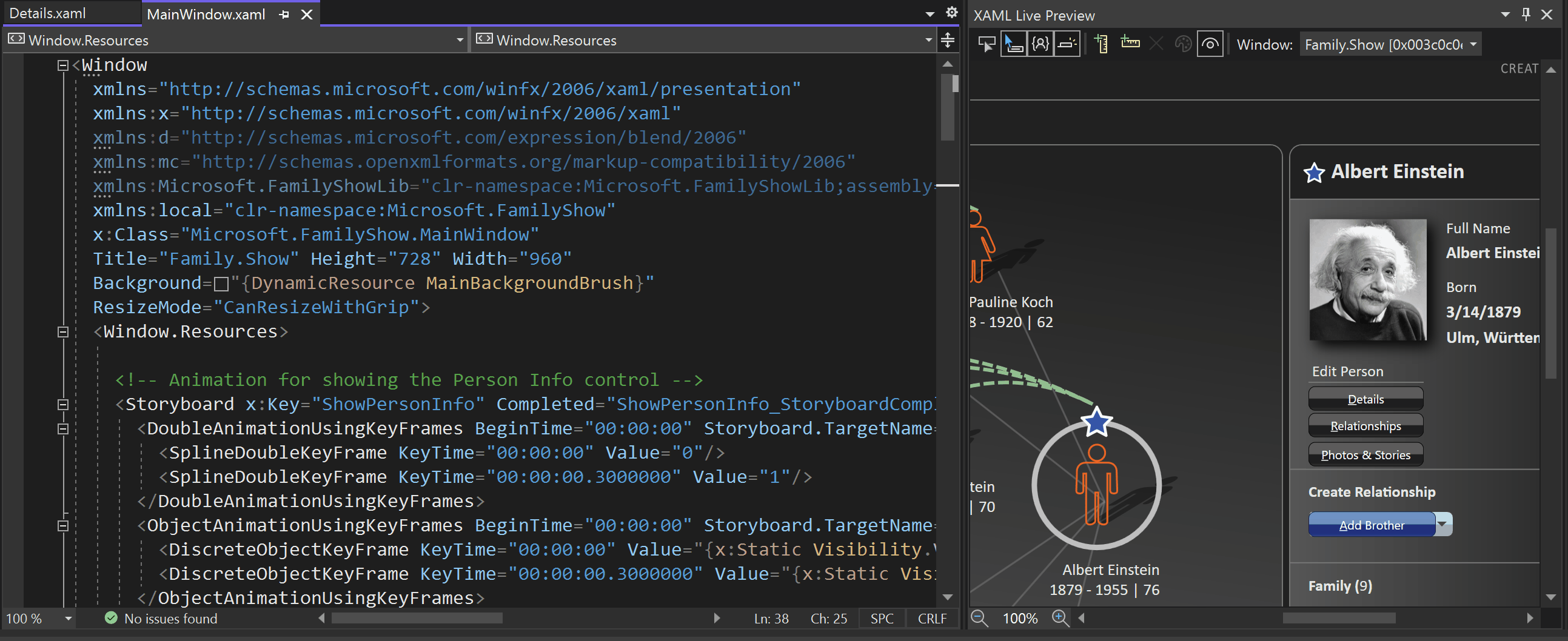 Een animatie waarin XAML Live Preview in actie wordt weergegeven.
