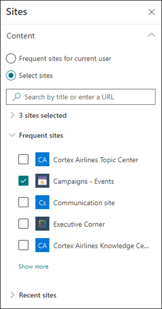 Selecteer site.
