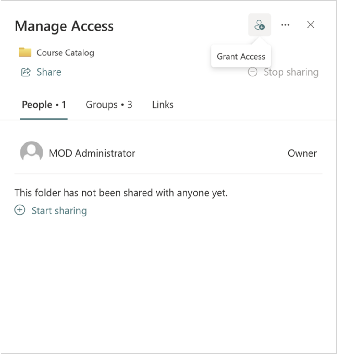 Screenshot of the Manage access options.
