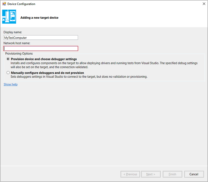Schermafbeelding van het dialoogvenster apparaatconfiguratie.