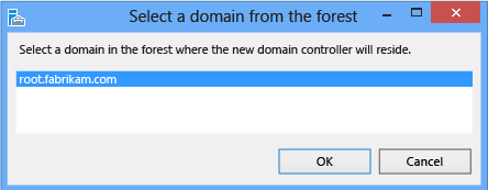 Schermopname die laat zien waar u een domein selecteert in het forest waarin de nieuwe domeincontroller zich bevindt.
