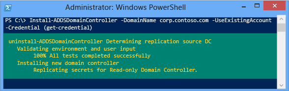 Schermopname van het PowerShell-venster met de voortgang van de validatie en installatie.