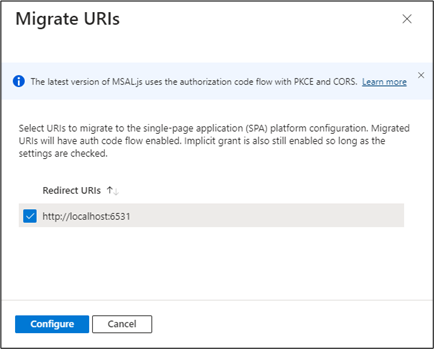 Screenshot of migrate URIs selection page.
