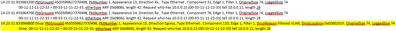 Example of a dropped packet log