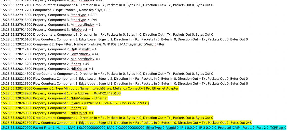 Example of Packet Monitor's txt log output components