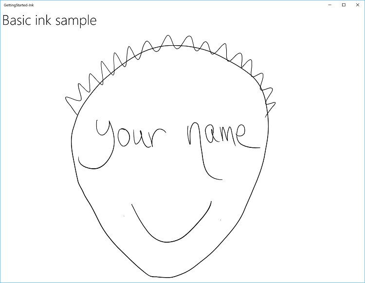 Een schermopname van de app Basic Ink Sample die in dit onderwerp wordt gemarkeerd.