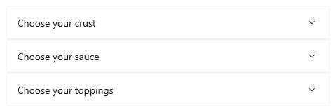 Drie uitbreidingsbesturingselementen die verticaal zijn gestapeld, allemaal dezelfde breedte