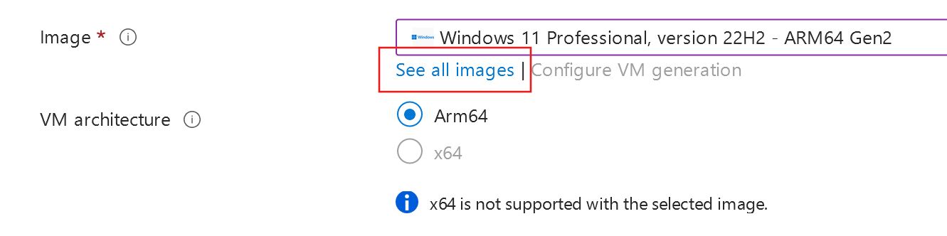 Schermopname van de sectie Afbeeldingsdetails, waar u een machine-image selecteert.