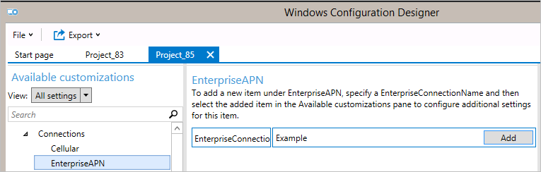 Example of APN connection name.
