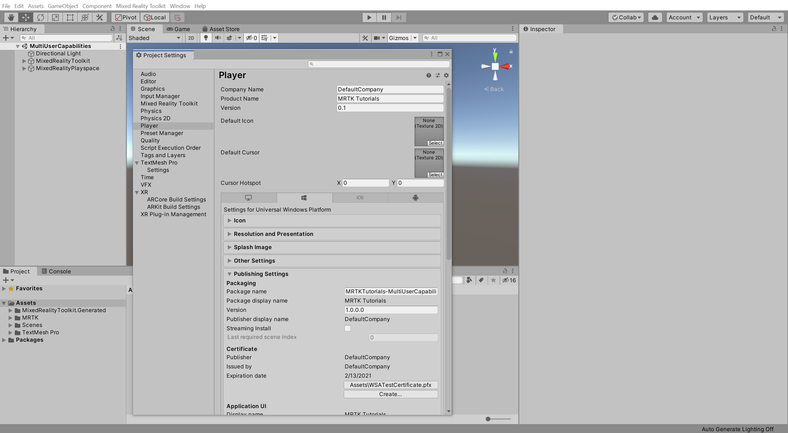 Instellingen voor Unity Player