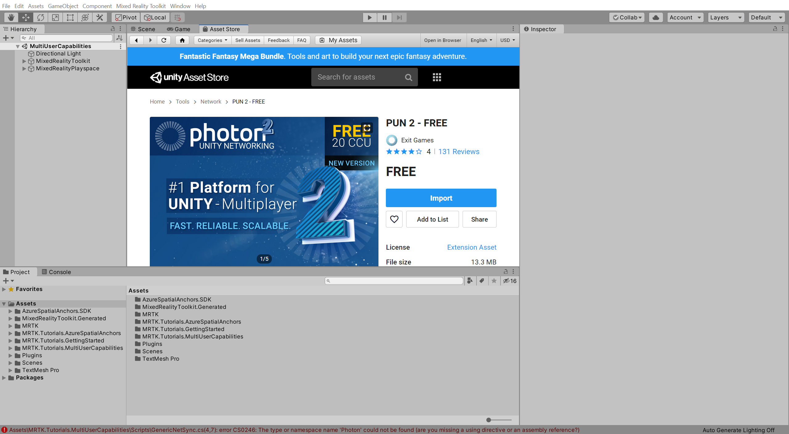 Unity Asset Store met PUN 2 - Gratis
