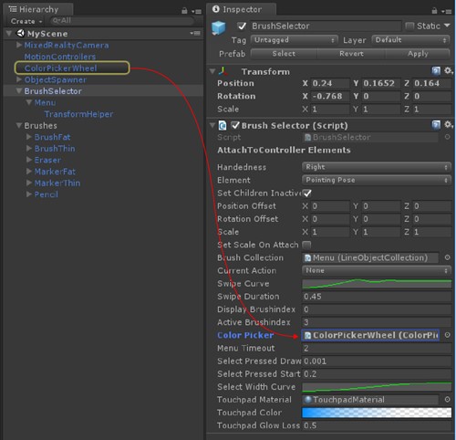 ColorPickerWheel toewijzen aan Brush Selector