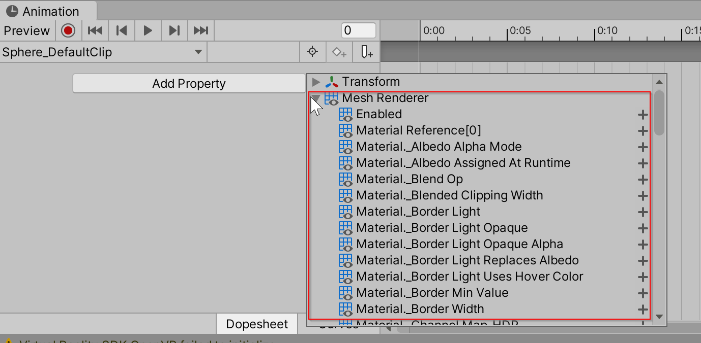 Eigenschappen van mesh-rendereranimatie in het Venster Animator