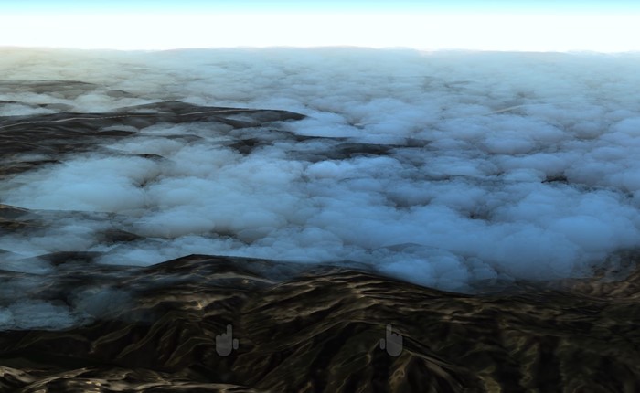 Image that shows clouds blended into terrain.