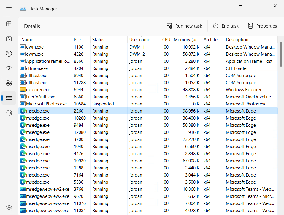 Using Task Manager to locate the process ID - PID.