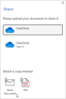 The 'Attach a copy instead' option selected in Word.