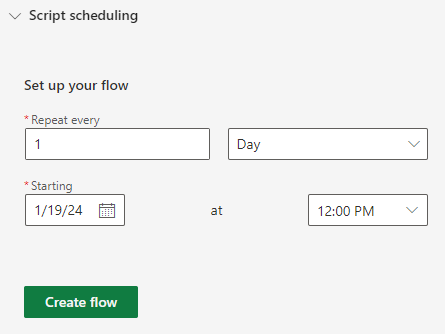 The Code Editor task pane that shows the recurrence interval options for scheduling a script.