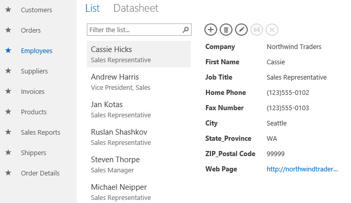 List Details view