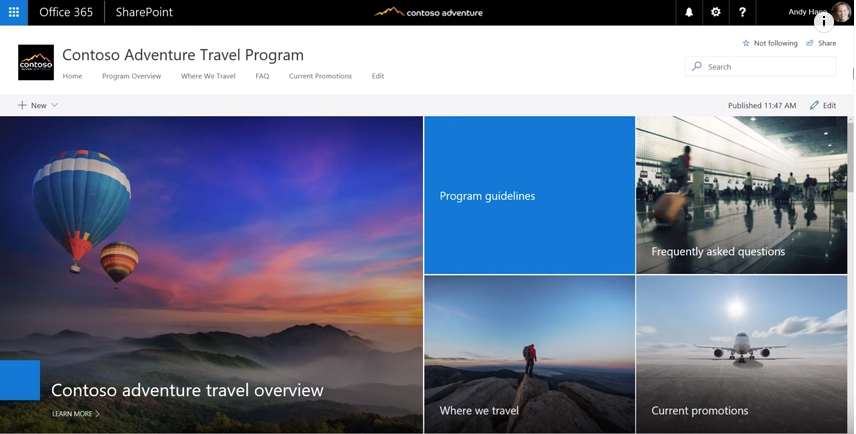 Example communication site in SharePoint online