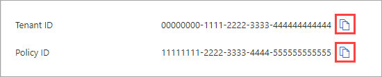 Zrzut ekranu przedstawiający identyfikator dzierżawy i identyfikator zasad dla ograniczeń dzierżawy.