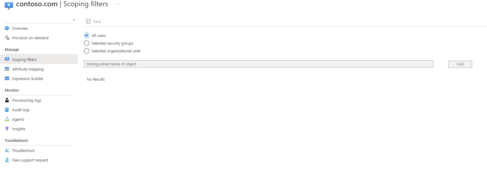 Zrzut ekranu przedstawiający filtry określania zakresu.