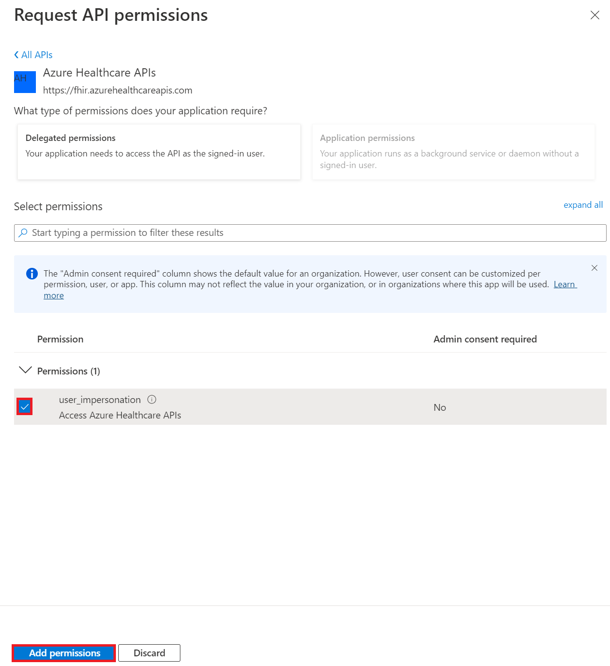 Screenshot of scopes (permissions) that the client application will ask for on behalf of a user.