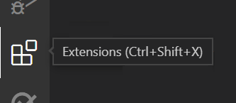 Zrzut ekranu przedstawiający ikonę widoku Rozszerzenia i skrót z Visual Studio Code.