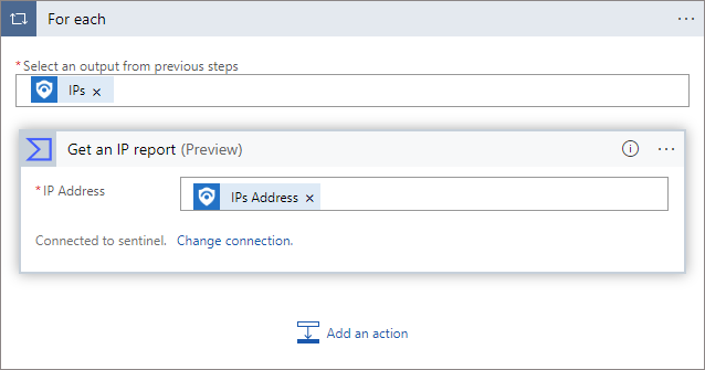 Zrzut ekranu przedstawiający wysyłanie żądania do sumy wirusów dla raportu adresów IP.