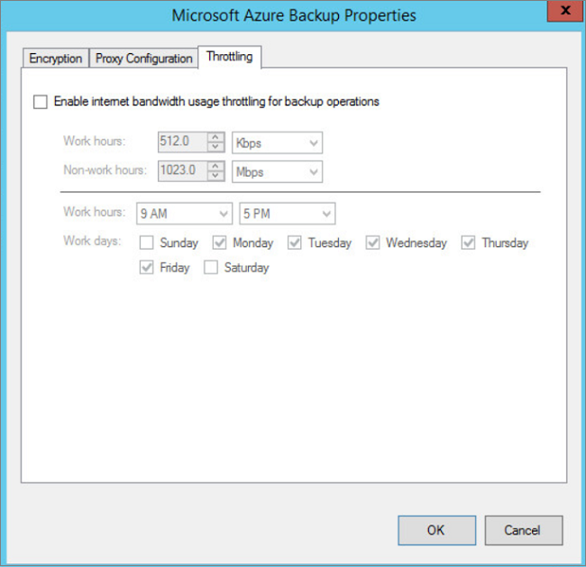 Zrzut ekranu przedstawiający okno dialogowe właściwości Azure Backup