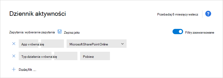 advanced activity log filter.