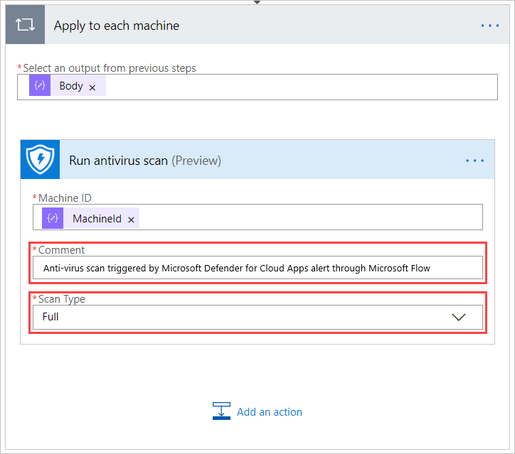 Screenshot of the flow page, showing the scan setting section.