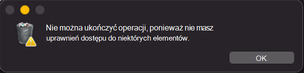 Zrzut ekranu przedstawiający komunikat zablokowany operacji.