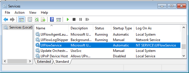 Screenshot shows UIFlowService is installed in domain controller.