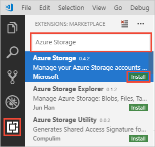 Instalowanie rozszerzenia usługi Azure Storage w programie VS Code