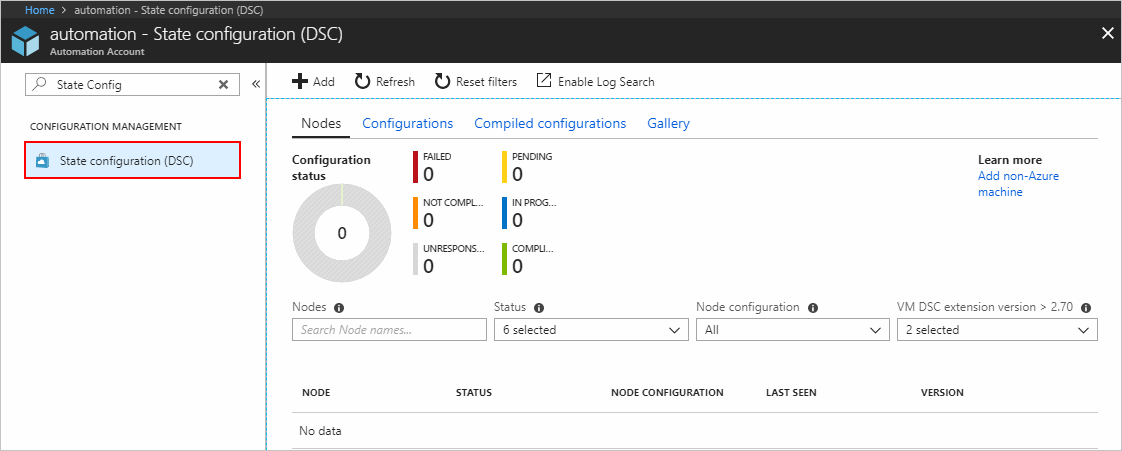 Zrzut ekranu przedstawiający stronę usługi Azure Automation