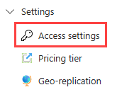 Zrzut ekranu przedstawiający okienko boczne witryny Azure Portal dla zasobu usługi App Configuration. W obszarze Ustawienia wyróżniono ustawienia dostępu.