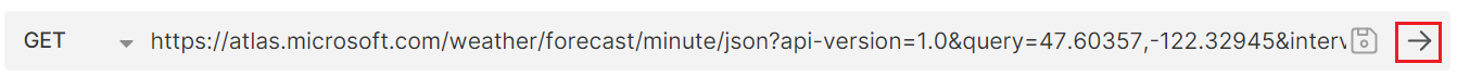 Zrzut ekranu przedstawiający adres URL danych prognozy pogody 
