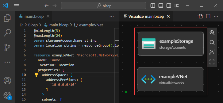 Screenshot of Bicep Visualizer diagram.