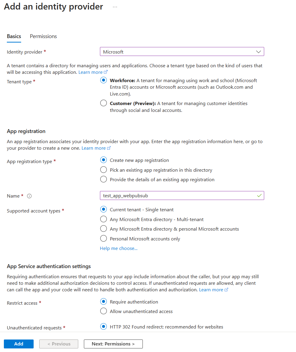 Zrzut ekranu przedstawiający podstawowe informacje dotyczące dodawania dostawcy tożsamości.